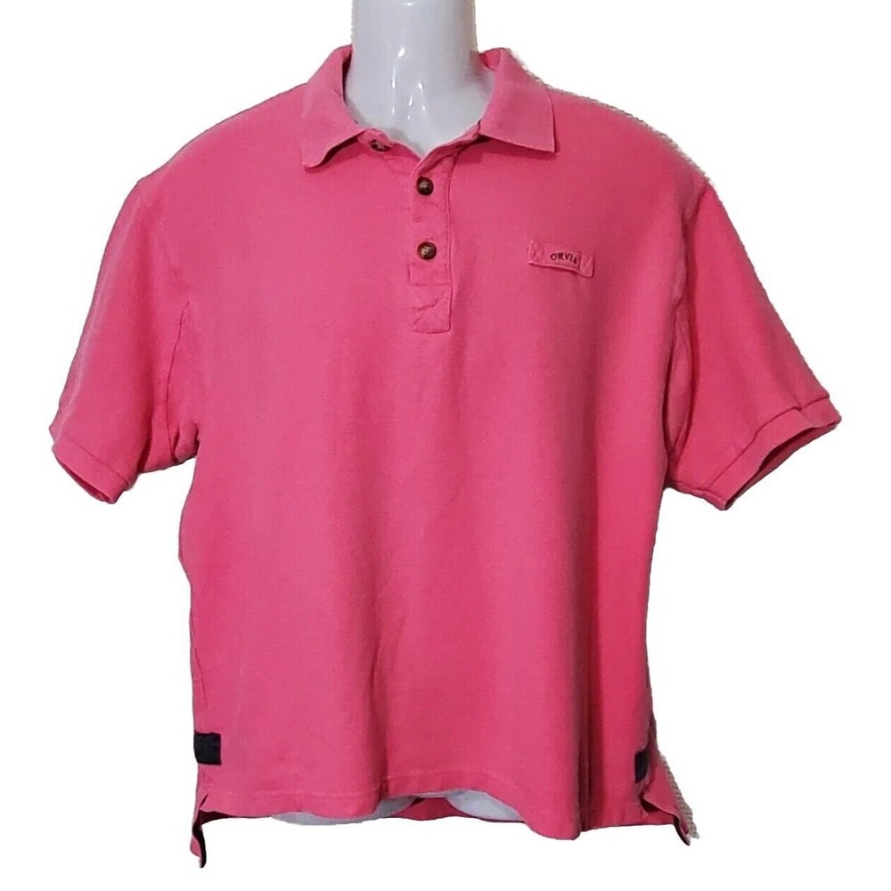 ORVIS Polo Shirt Mens Large Pink Sport Golf Fishing Hiking Heavy Knit
